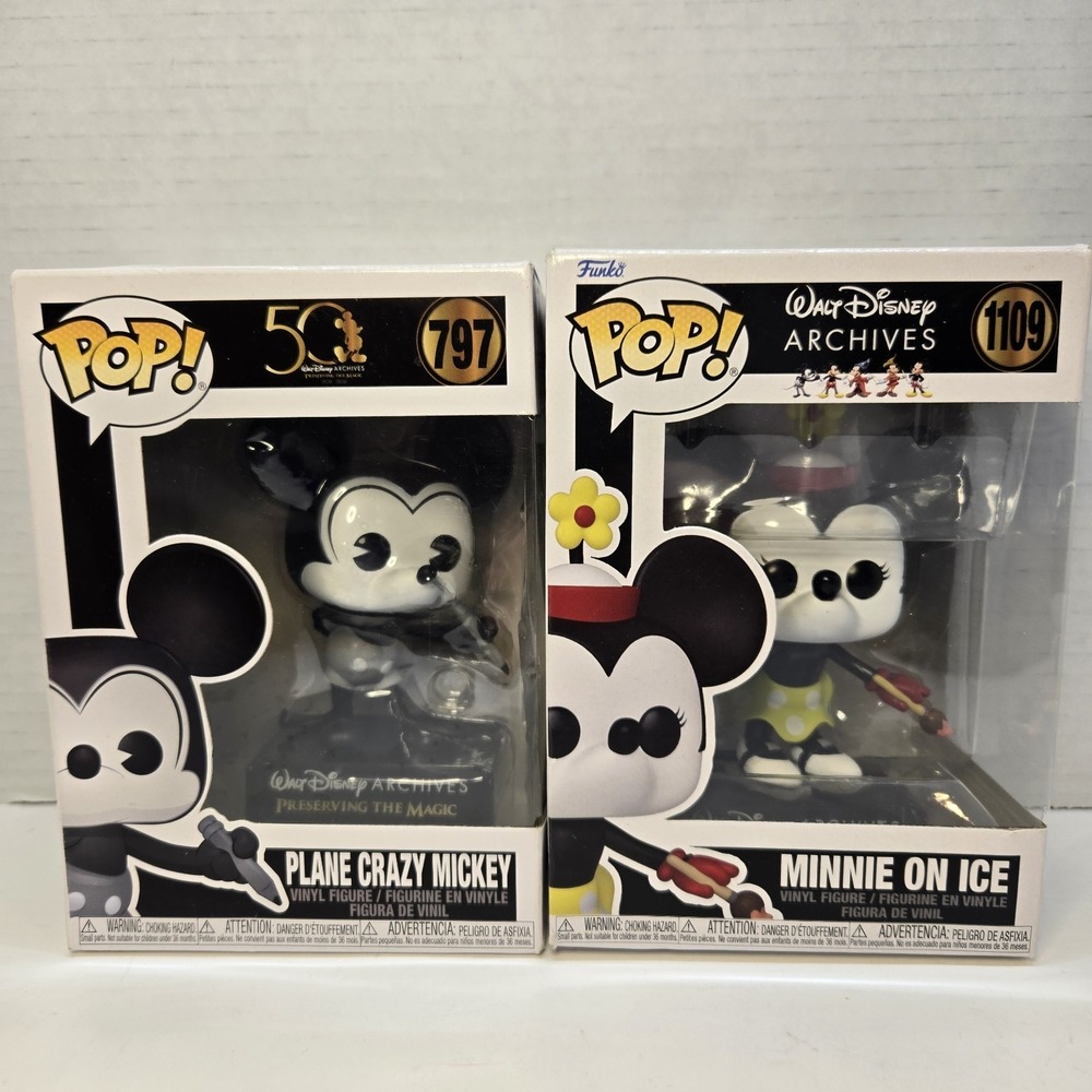 Mickey Mouse Plane‎ Crazy Funko Pop #797 & Minnie On Ice #1109 Disney Archives